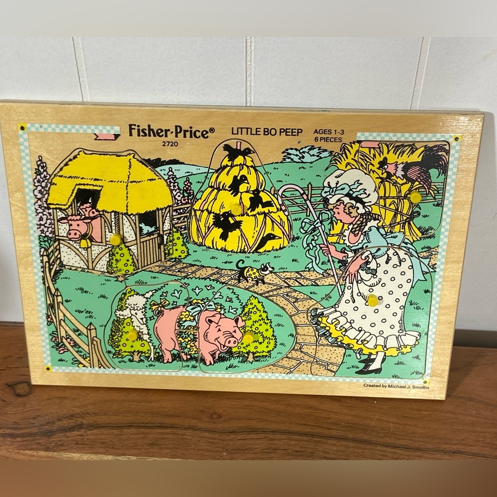 Vintage Fisher Price Little Bo Peel Wooden Tray Puzzle 2720 80s 70s Retro Kids